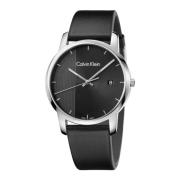 City Horloge - Zwarte Leren Band Calvin Klein , Black , Heren