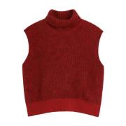 Hoge Hals Kasjmier Vest Soulland , Red , Dames