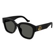 Dames Ovale Zonnebril Zwart Glanzend Gucci , Black , Dames