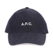 Denim Baseballpet met Logo Borduursel A.p.c. , Blue , Unisex