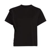 Zwarte Katoenen T-shirt met Geplooide Detail MM6 Maison Margiela , Bla...