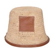 Bruine Raffia Hoed met Leren Detail Jacquemus , Brown , Dames