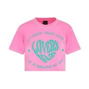 T-Shirt Crop MET Print F**k , Pink , Dames