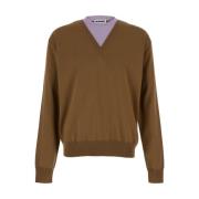 Bruine Woltrui Dubbele hals Crew V-hals Jil Sander , Brown , Heren