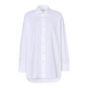 Oxford Cotton Oversized Shirt met Badge Massimo Alba , White , Dames