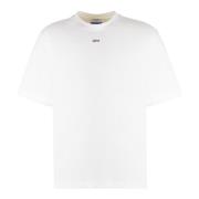 Geribbelde Crew-Neck Katoenen T-Shirt Off White , White , Heren