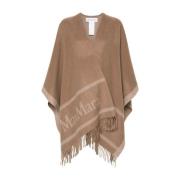 Wollen Jacquard Logo Cape met Franje Max Mara , Beige , Dames