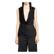 Draped Sleeveless U-Neck Top Helmut Lang , Black , Dames