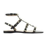 Zwarte Leren Sandalen Ss22 Valentino Garavani , Black , Dames