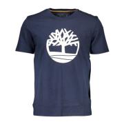 Blauw Katoenen T-shirt met Handtekeningprint Timberland , Blue , Heren