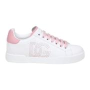 Wit/Roze Nappa Leren Sneakers Dolce & Gabbana , Multicolor , Dames