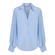 Blauwe Zijde Blend V-hals Blouse Blanca Vita , Blue , Dames