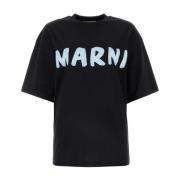 Oversized Zwart Katoenen T-shirt Marni , Black , Dames
