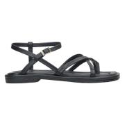 Zwarte Leren Kruisband Sandalen Estro , Black , Dames