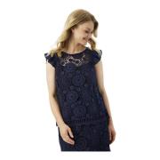 Geborduurde Navy Blouse IN Front , Blue , Dames