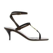 Bruine Leren Sandalen Ss22 Saint Laurent , Brown , Dames