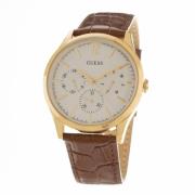 Gouden Roestvrij Stalen Leren Horloge Guess , Yellow , Heren