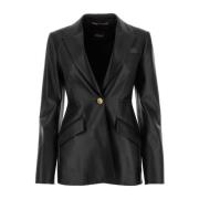 Stijlvolle Zwarte Leren Blazer Versace , Black , Dames