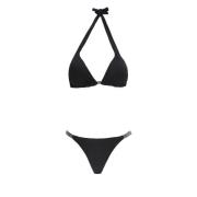 Zwarte Zee Bikini met Strass Details Fisico , Black , Dames