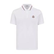 Tricolour Trim Logo Patch Polo Shirt Moncler , White , Heren