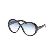 Blauwe Spiegel Zonnebril Glanzend Zwarte Frame Tom Ford , Black , Unis...