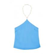 Mouwloze Satijnen Top met Gouden Ketting Tara Jarmon , Blue , Dames