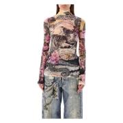 Mesh Moto Top Pink Floral Print Acne Studios , Multicolor , Dames