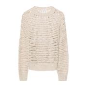 Pailletversierde Linnen-Zijde Trui Brunello Cucinelli , Beige , Dames