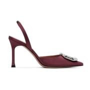 Kristaldetail Satijnen Slingback Pumps Amina Muaddi , Red , Dames