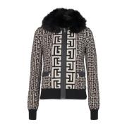 Gebreid vest met monogram en nepbont Balmain , Black , Dames