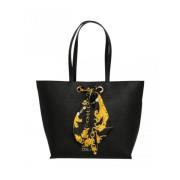 Eco-leren Shopper met Metalen Branding Versace , Black , Dames