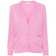 Roze Katoenen Vest V-Hals Knoopsluiting Le Tricot Perugia , Pink , Dam...