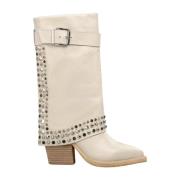 Studded Heeled Boot Alma EN Pena , White , Dames