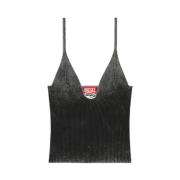 Zwart Geribbelde Top met Metalen Logo Diesel , Black , Dames