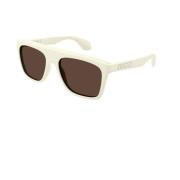 Bruine Lens Zonnebril in Wit Montuur Gucci , White , Heren