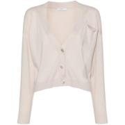 Kralen Cardigan Gebreid Ontwerp V-Hals Peserico , Beige , Dames