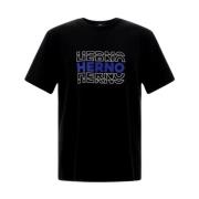 Katoen Logo T-Shirt Regular Fit Korte Mouwen Herno , Black , Heren