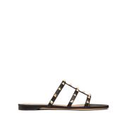 Slides Sandalen Zwart Leer Valentino Garavani , Black , Dames