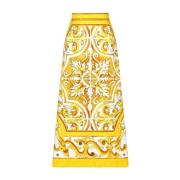 Majolica Print Zijden Rok Dolce & Gabbana , Yellow , Dames