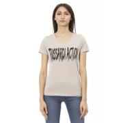 Elegant V-hals T-shirt met Frontprint Trussardi , Gray , Dames
