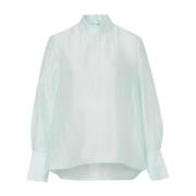 Transparante Organza Blouse met Opstaande Kraag IVY OAK , Blue , Dames