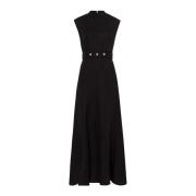 Mouwloze Maxi Linnen Jurk met Opstaande Kraag IVY OAK , Black , Dames