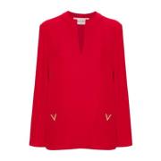 Rode Zijden V-Hals Shirt Valentino , Red , Dames