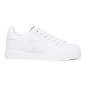 Witte Leren Sneakers met Geperforeerd Logo Dolce & Gabbana , White , D...