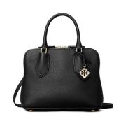 Gestructureerde Leren Logo Charme Tas Tory Burch , Black , Dames