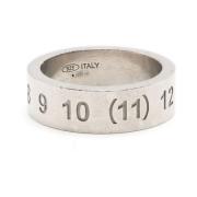 Gegraveerde Nummers Logo Zilveren Ring Maison Margiela , Gray , Heren