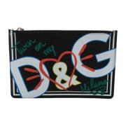 Zwarte Leren Clutch Tas met Ritssluiting Muntzakje Dolce & Gabbana , B...