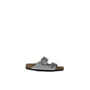 Arizona Leren Sliders Birkenstock , Gray , Dames