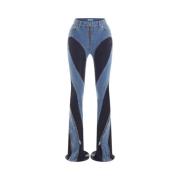 Blauwe Rits Bi-Materiaal Slim Fit Jeans Mugler , Blue , Dames