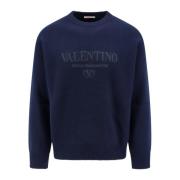 Blauwe Gebreide Trui Crew-Neck Lange Mouw Valentino , Blue , Heren